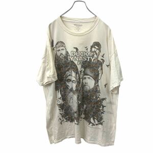 DUCK DYNASTY 半袖 プリント Tシャツ 2XL サイズ ダックダイナスティ ビッグサイズ ベージュ系 古着卸 アメリカ仕入 t2409-3627