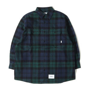 WTAPS ダブルタップス 22AW オーバーサイズ ブラックウォッチ フランネルシャツ DECK / LS / COTTON. FLANNEL. TEXTILE グリーン ネイビー