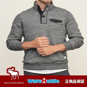 【送料無料】Sサイズ　アバクロ ボタンダウン 胸ポケット付き Mockneck Pullover　グレー 