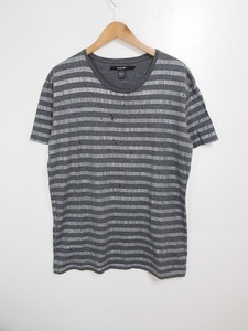 正規 KSUBI スビ 穴あき ダメージ 加工 ボーダー Tシャツ 半袖 カットソー 灰 グレー サイズM 本物 118J