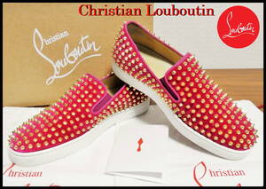 正規品 Christian Louboutin ローラーボート スタッズ メンズ ピンク ゴールド スニーカー 41 スリッポン クリスチャンルブタン ローカット