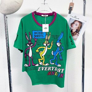 個性ヨーロッパ製※定価2万◆ブルガリア発※RISELIN 半袖Tシャツ 人気 ゆったり ダメージ加工 ウサギ トップス アシンメトリー 街着 M/46