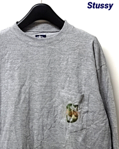 L 未使用【Stussy L/S T-Shirt Tee Gray Grey MADE IN USA CAMO S ステューシー ロンTシャツ グレー】