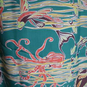 SUN SURF　蛸　飛び魚　M　アロハシャツ　サンサーフ　和柄　Hawaiian shirt　JAPAN　タコ　トビウオ　Octopus　Flying fish　魚　鯉　鯛