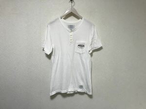 本物ネイバーフッドNEIGHTBORHOODコットンヘンリーネックプリント半袖Tシャツメンズサーフアメカジミリタリーストリート白ホワイトS日本製