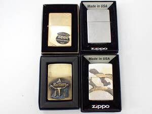 火花確認済 1円～☆ZIPPO マルボロ ロングホーン/イーグル等 ガスライター 4点セット 喫煙具 喫煙グッズ/E8656-13000