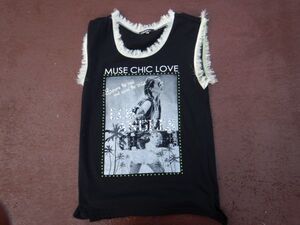 T-shits Tシャツ AZno.137 MUSE CHIC LOVE LOS ANGELS B79-87 154-162 M 黒ノースリーブ 上着 古着　used ティーシャツ　