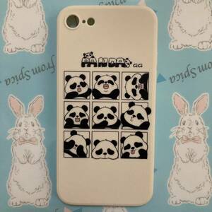 新品 パンダのiphoneケース 7/8/SE2.3用 　かわいいイラスト おしゃれ　動物　シリコンケース オフホワイト コミック柄　キャラクター