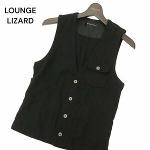 LOUNGE LIZARD ラウンジリザード 通年 胸ポケット★ ベスト ジレ Sz.1　メンズ 黒 日本製　C4T07018_7#O