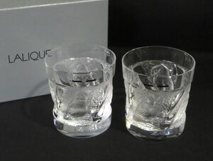 1000円スタート タンブラー 計2点 LALIQUE ラリック ユロット フクロウ 梟 ペア 約口径7.5×高さ8.4cm ロックグラス 食器 箱付 WHO Z60017