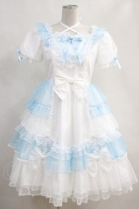 Angelic Pretty / トッピングハートワンピース Free 白/サックス H-24-04-04-007-AP-OP-NS-ZH