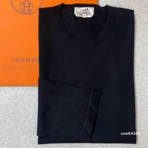 国内正規品 未使用 XXL（XL） Hermes エルメス カシミヤ100% ハイゲージ クルーネック ニット セーター 黒 ブラック ブランドタグ