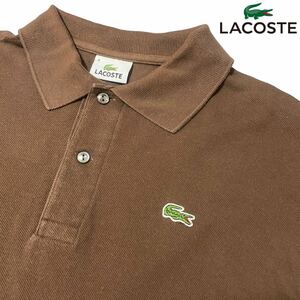 人気Lサイズ【LACOSTE】濃茶/ダークブラウン ラコステ ロゴワッペン 半袖ポロシャツ 極上コットン100% 春夏 ストレッチ 美品◎