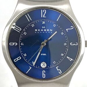 SKAGEN スカーゲン 腕時計 233XXLSLN クオーツ ラウンド アナログ シンプル コレクション カレンダー ブルー 電池交換済 動作確認済