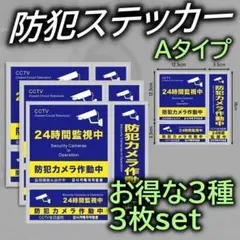 お得 3枚A 防犯ステッカー 防犯シール セキュリティ 防犯対策 24時間監視中