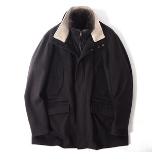 5-YA012【美品】ロロピアーナ Loro Piana STORM SYSTEM ピュアカシミヤ ヌートリアファー ジャケット コート 中綿 ブラウン XL メンズ