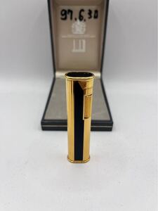 KT68 1円〜 dunhill ダンヒル ガスライター ゴールド ブラック 喫煙具 スリム　箱付き　 ローラー式