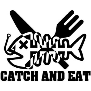 釣り ステッカー CATCH AND EAT 【黒】 Mサイズ 横幅20㎝ キャッチ＆イート 釣り具 フィッシング 切抜き ステッカー シール 防水 屋外OK