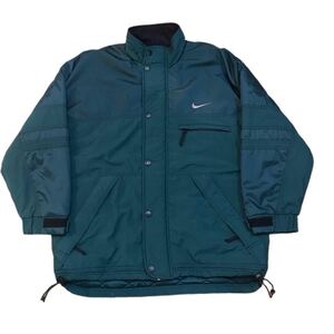 90s NIKE ナイキ 銀タグ 中綿ジャケット ブルゾン 裏地キルティング 厚手 プルオーバー グリーン 緑