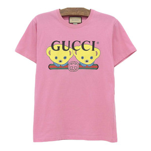 グッチ ベア ロゴ プリント Tシャツ 717422 レディース ピンク イエロー GUCCI 中古 【アパレル・小物】