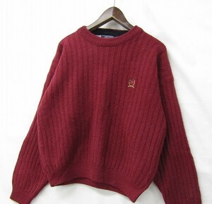 TOMMY HILFIGER ビッグ サイズ XL ニット セーター ローゲージ ワインレッド 胸ロゴ 刺繍 トミー ヒルフィガー 古着 1MA0299