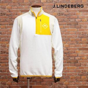 秋冬/J.LINDEBERG/48サイズ/ハーフジップ ミドラー あたたか フリース 保温 ジップポケット ゴルフ 新品/白×黄/jd224/