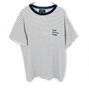 アーペーセー A.P.C. ボーダーTシャツ ピンボーダー ロゴ刺しゅう ホワイト ネイビー 送料無料 h1007k0116 中古 古着 ブランド古着DB