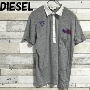 【人気】DIESEL/ディーゼル プリントロゴ ポロシャツ グレー サイズM/8451