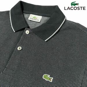 人気Lサイズ【LACOSTE】黒(ブラック)ピンドット柄 半袖ポロシャツ 春夏 ラコステ ロゴワッペン 極上コットン100% ストレッチ 美品◎