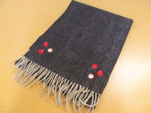 (59071)キッズ　女の子　マフラー　ネイビー系　アップル刺繍　USED