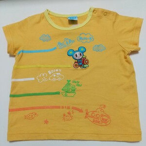 【送料無料】 MINI-K BABY ミニケー ベビー 半袖Tシャツ 90サイズ 男の子 綿100 山吹色、オレンジ系 首元スナップ付き 