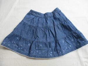 BC185【ELFIN DOLL】デニム　裾刺繍　フレアースカート　女児　淡青　100