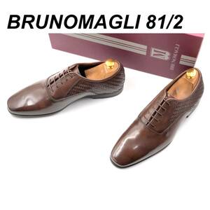 即決 BRUNOMAGLI ブルーノマリ 26.5cm 8.5 MB2MILB0W メンズ レザーシューズ プレーントゥ 茶 ブラウン 箱付 革靴 皮靴 ビジネスシューズ