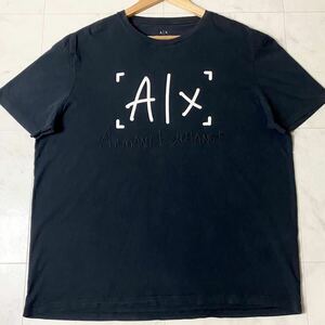 希少XLサイズ●アルマーニ ARMANI EXCHANGE 半袖 Tシャツ クルーネック ビッグロゴ 刺繍 コットン ネイビー 紺 メンズ