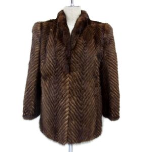 美品 高級毛皮◇MINK FUR シェブロンカット ミンクコート ダークブラウン 毛艶 毛並 皮質 良好 11号 レディース