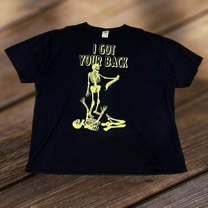 ★ 00s FRUIT OF THE LOOM I GOT YOUR BACK Tee 蓄光 スカル 骸骨 パロディ アート キャラクター ヴィンテージ Tシャツ ブラック ★