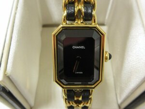 CHANEL シャネル プルミエールM H0001 黒文字盤 GP×レザー クォーツ 電池式 腕時計　分解掃除×電池交換済