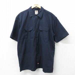 XL/古着 ディッキーズ Dickies 半袖 ワーク シャツ メンズ 大きいサイズ ロング丈 紺 ネイビー 24jun27 中古 トップス