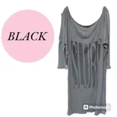 【ブラック】BLACK♡日本製♡ロング♡Tシャツ♡チュニック♡ビッグロゴ♡グレー