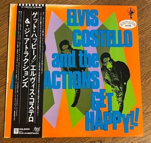 【PROMO】Elvis Costello get happy LP 国内盤 帯付きレコード OBI エルヴィス・コステロ&ジ・アトラクションズ　/ ゲット・ハッピー