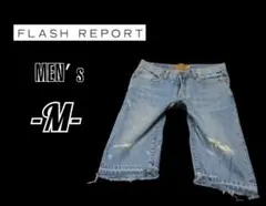 メンズM◇FLASH REPORT◇ダメージ加工ショートデニムパンツ