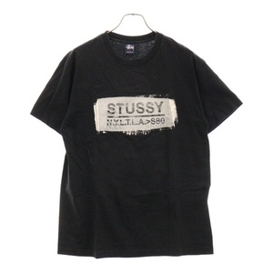 STUSSY ステューシー 90s 紺タグ フロントプリント クルーネック 半袖Tシャツ ブラック