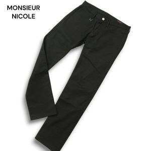 MONSIEUR NICOLE ムッシュ ニコル 通年★ ヘリンボーン ストレッチ ストレート パンツ Sz.48　メンズ 黒 日本製　C5B00074_1#R