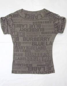 BURBERRY LONDON 日本製 袖ロールアップ 半袖 カットソー ロゴ総柄 Tシャツ バーバリー レディース 38 茶 ブラウン 6875