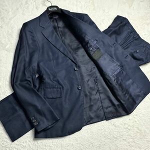 【極美品/希少シルク100%】PRADA プラダ スーツ セットアップ 上下 通勤 ビジネス 光沢 肌触り 絹 ジャケット パンツ 紺 ネイビー 46(M)