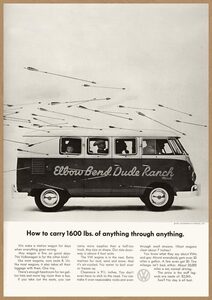 ワーゲンバス VW レトロミニポスター B5サイズ 複製広告 タイプ2 How to carry 1600lbs. ? 矢 モノクロ USAD5-208