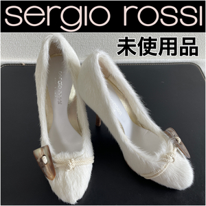 未使用品 sergIo rossI セルジオロッシ パンプス ホワイト ハラコ サイズ34 ハイヒール ピンヒール 