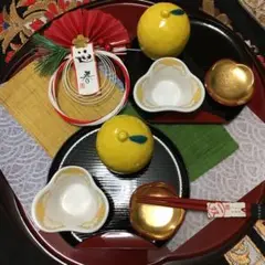 【2名様分】松型小鉢　柚子小鉢　金箔箸置き　半月お盆　お正月　縁起物　晴れの日