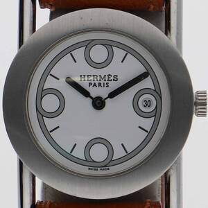 HERMES エルメス BR1.210 バレニアロンド ホワイトダイヤル SS/レザー クオーツ レディース 【122680】