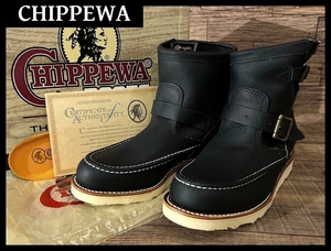 送無 希少 USA製 黒タグ 新品デッド 純正ソール付 CHIPPEWA チペワ 97879 7インチモックトゥ エンジニア オイルドレザー ブーツ 黒 26.5 ②